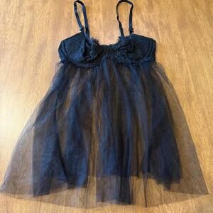 Victoria's Secret Black Sheer Babydoll Lingerie Medium Sexy Lace Mesh